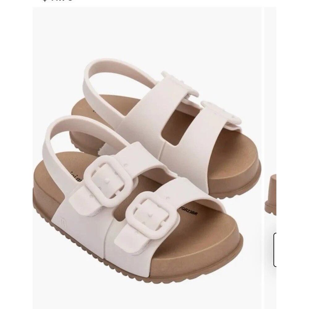Mini Melissa White and Tan Kids Buckle Sandals